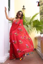 Pure Mull Cotton Butterfly Hand Printed Saree - Image 2