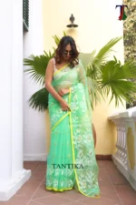 Pure Masline Rose Jamdani saree - Image 3