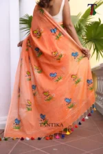 Pure Mull Cotton Butterfly Hand Printed Saree - Image 3