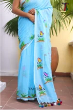 Pure Mull Cotton Butterfly Hand Printed Saree - Image 3