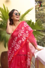 Pure Masline Rose Jamdani saree - Image 3