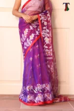 Pure Masline Rose Jamdani saree - Image 3
