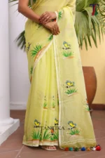 Pure Mull Cotton Butterfly Hand Printed Saree - Image 3