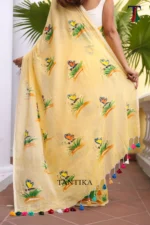 Pure Mull Cotton Butterfly Hand Printed Saree - Image 4