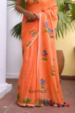 Pure Mull Cotton Butterfly Hand Printed Saree - Image 4