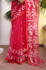 Pure Masline Rose Jamdani saree - Image 4