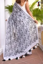 Pure Mull Cotton Chikonkari saree - Image 4