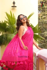 Pure Masline Rose Jamdani saree - Image 5