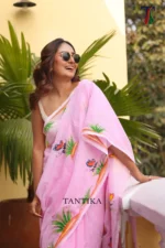 Pure Masline Rose Jamdani saree - Image 3