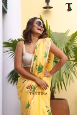 Pure Mull Cotton Butterfly Hand Printed Saree - Image 5