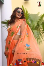 Pure Mull Cotton Butterfly Hand Printed Saree - Image 5