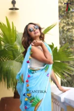 Pure Mull Cotton Butterfly Hand Printed Saree - Image 5