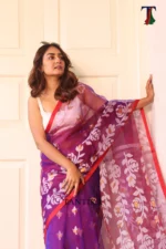 Pure Masline Rose Jamdani saree - Image 5