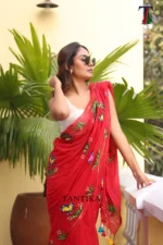 Pure Mull Cotton Butterfly Hand Printed Saree - Image 5