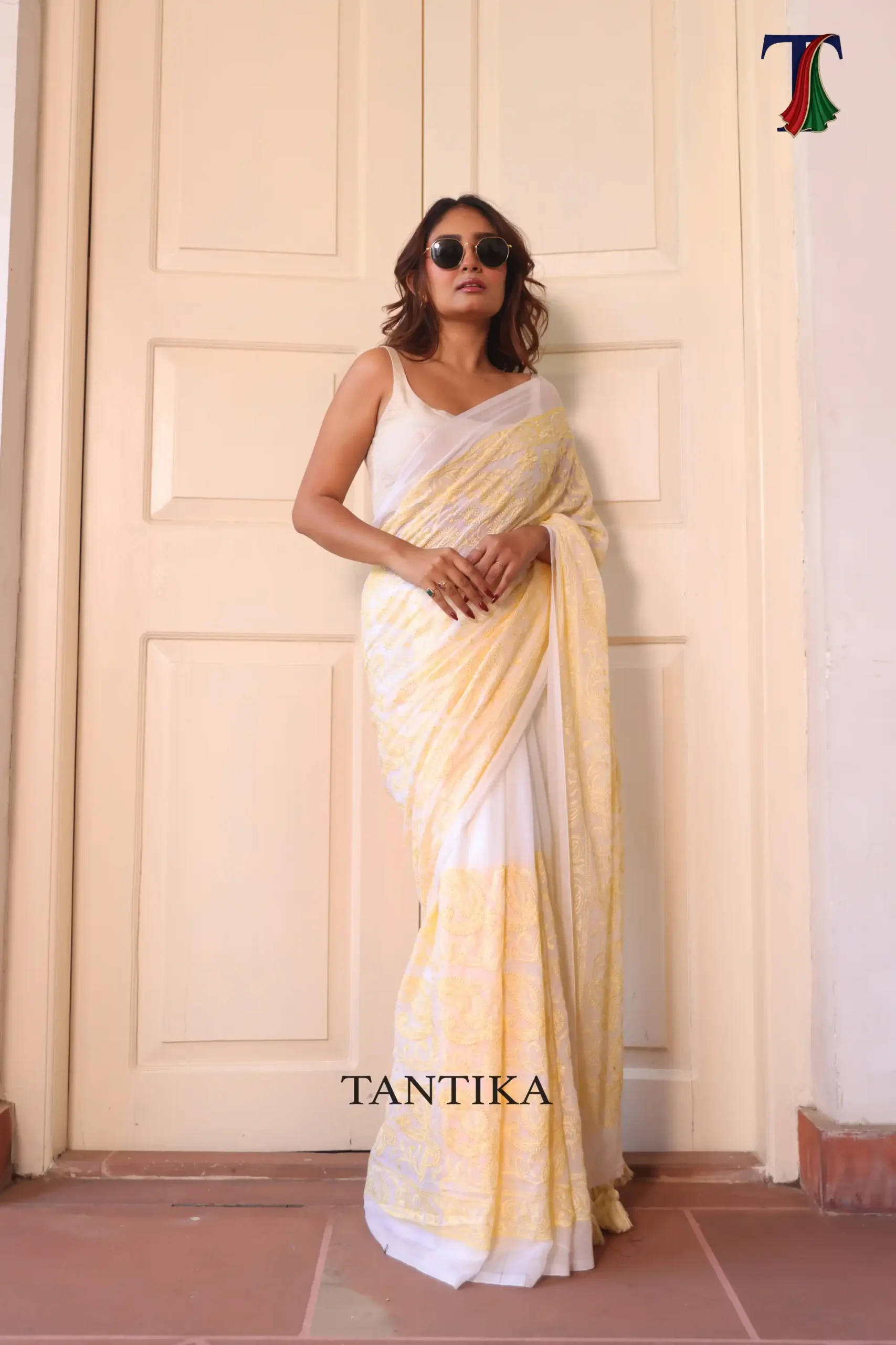 1 Pure Mull Cotton Chikonkari saree - Image 1