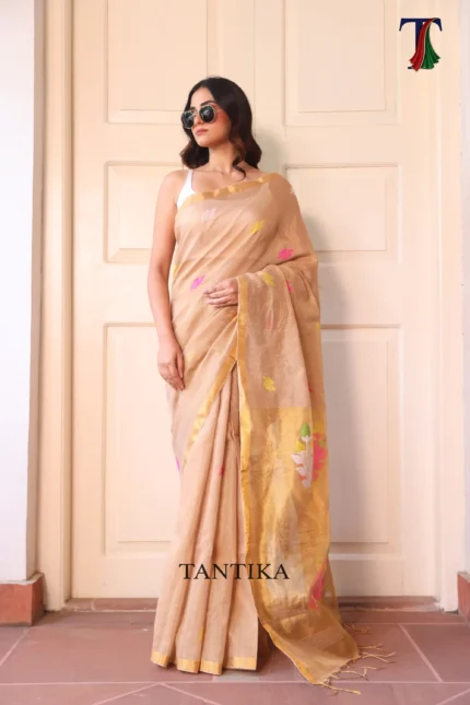 Pure lilen tissue saree