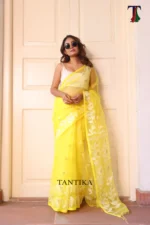 Pure Masline Rose Jamdani saree