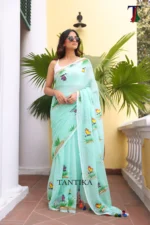 Pure Mull Cotton Butterfly Hand Printed Saree