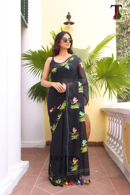 Pure Mull Cotton Butterfly Hand Printed Saree