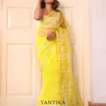 Pure Masline Rose Jamdani saree