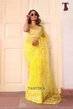 Pure Masline Rose Jamdani saree