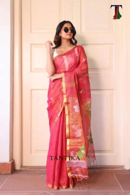 Pure lilen tissue saree