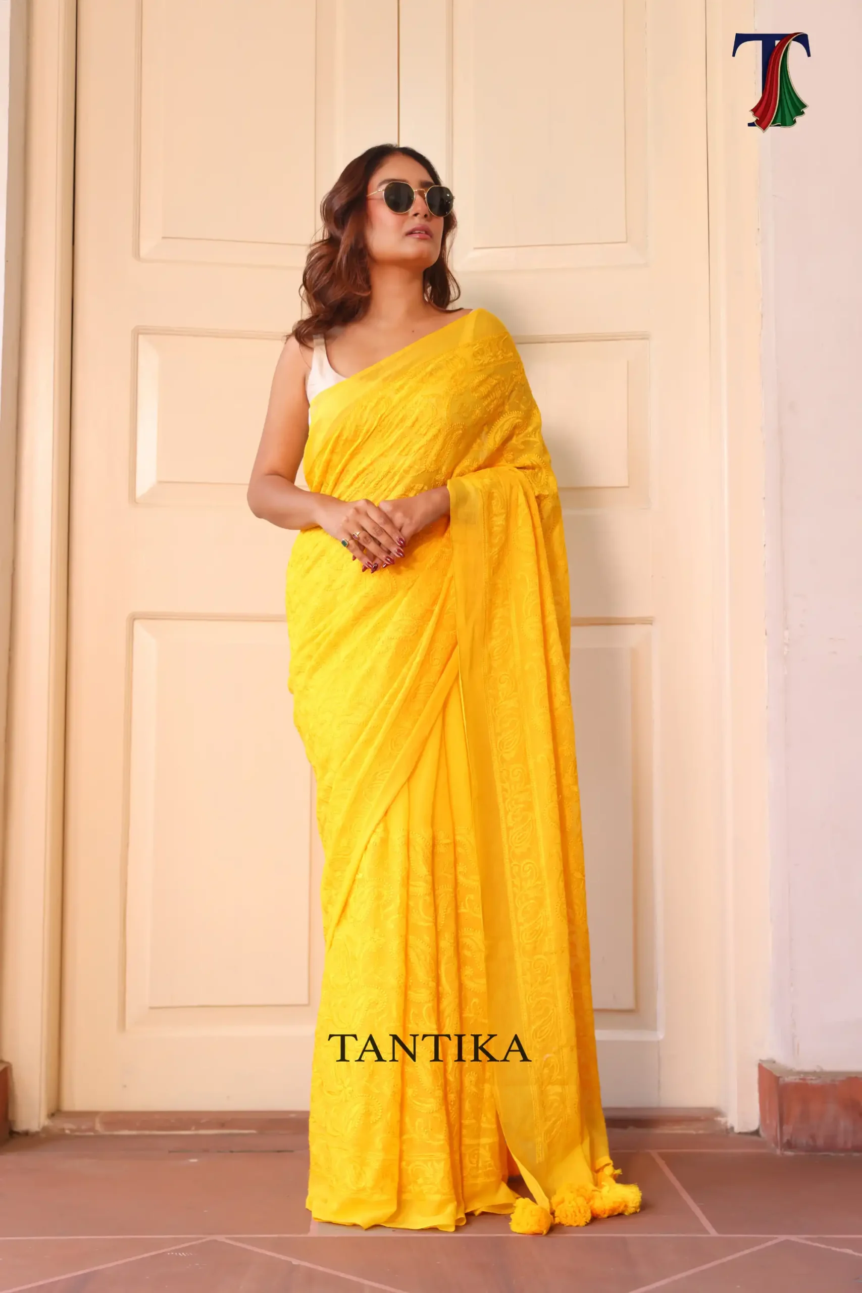 1 Pure Mull Cotton Chikonkari saree - Image 1