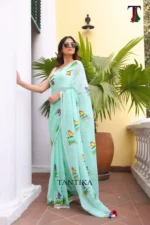 Pure Mull Cotton Butterfly Hand Printed Saree - Image 2