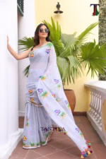 Pure Mull Cotton Butterfly Hand Printed Saree - Image 2