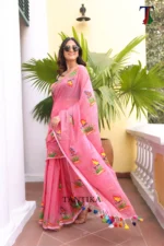 Pure Mull Cotton Butterfly Hand Printed Saree - Image 2