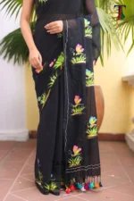 Pure Mull Cotton Butterfly Hand Printed Saree - Image 3