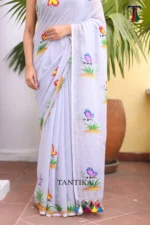 Pure Mull Cotton Butterfly Hand Printed Saree - Image 3