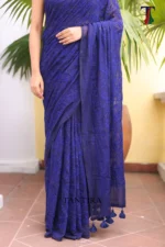 Pure Mull Cotton Chikonkari saree - Image 3