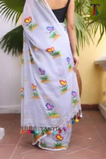 Pure Mull Cotton Butterfly Hand Printed Saree - Image 4