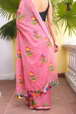 Pure Mull Cotton Butterfly Hand Printed Saree - Image 4