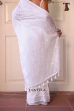 Pure Mull Cotton Chikonkari saree - Image 4