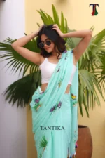 Pure Mull Cotton Butterfly Hand Printed Saree - Image 5