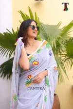 Pure Mull Cotton Butterfly Hand Printed Saree - Image 5