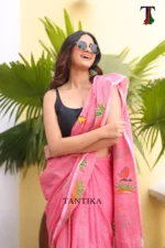 Pure Mull Cotton Butterfly Hand Printed Saree - Image 5