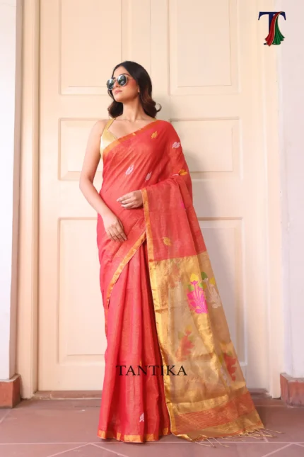 Pure lilen tissue saree