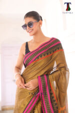 South Charm Tissue Cotton Saree with Traditional Border - Image 2