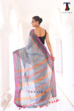 South Charm Tissue Cotton Saree with Traditional Border - Image 4
