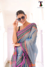 South Charm Tissue Cotton Saree with Traditional Border - Image 2