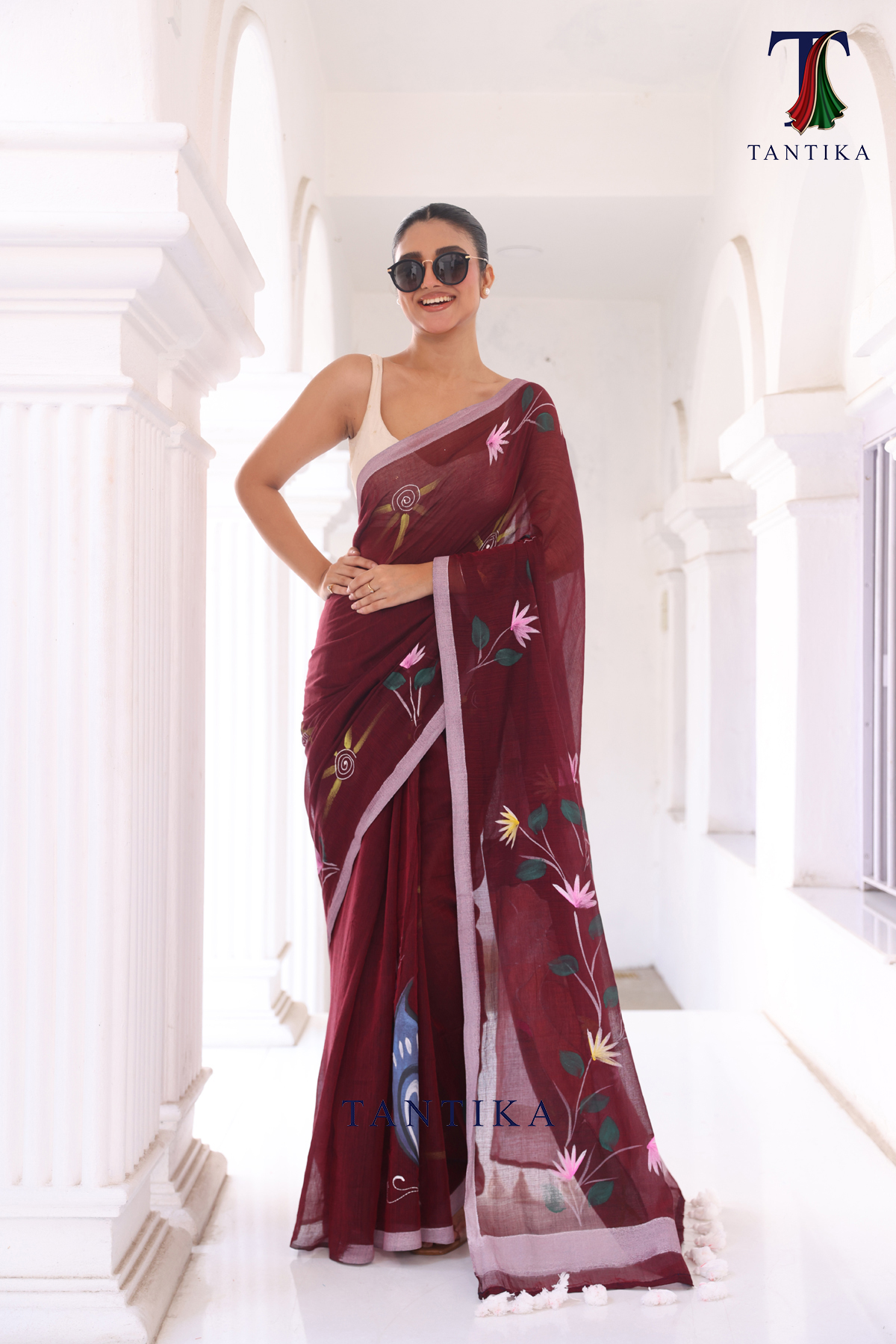 ss (54) Projapoti The Handpainted Mul Cotton Saree - Image 1