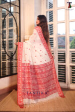 White & Red Authentic Baluchuri  Cotton Saree - Image 4