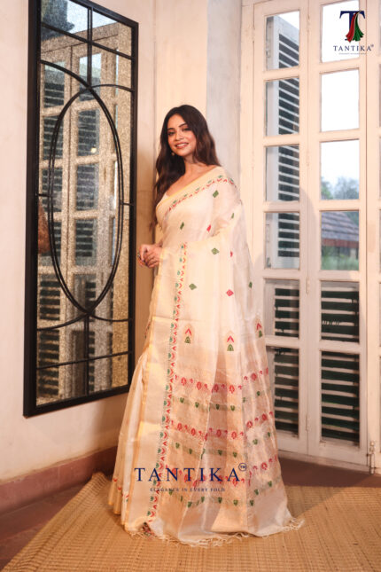 Cream Authentic Tassar Banarasi Saree alternate view