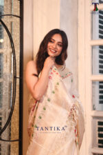 Cream Authentic Tassar Banarasi Saree - Image 3
