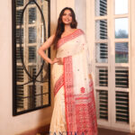 White & Red Authentic Tassar Jamdani Saree