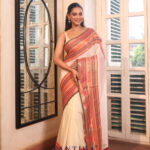 Cream Pure Mall Cotton Saree