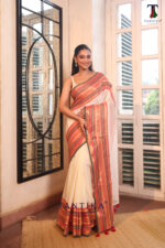 Cream Pure Mall Cotton Saree